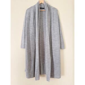 PERUVIAN CONNECTION L Chestnut Brown Alpaca Knit Open Cardigan Duster Peru Gray